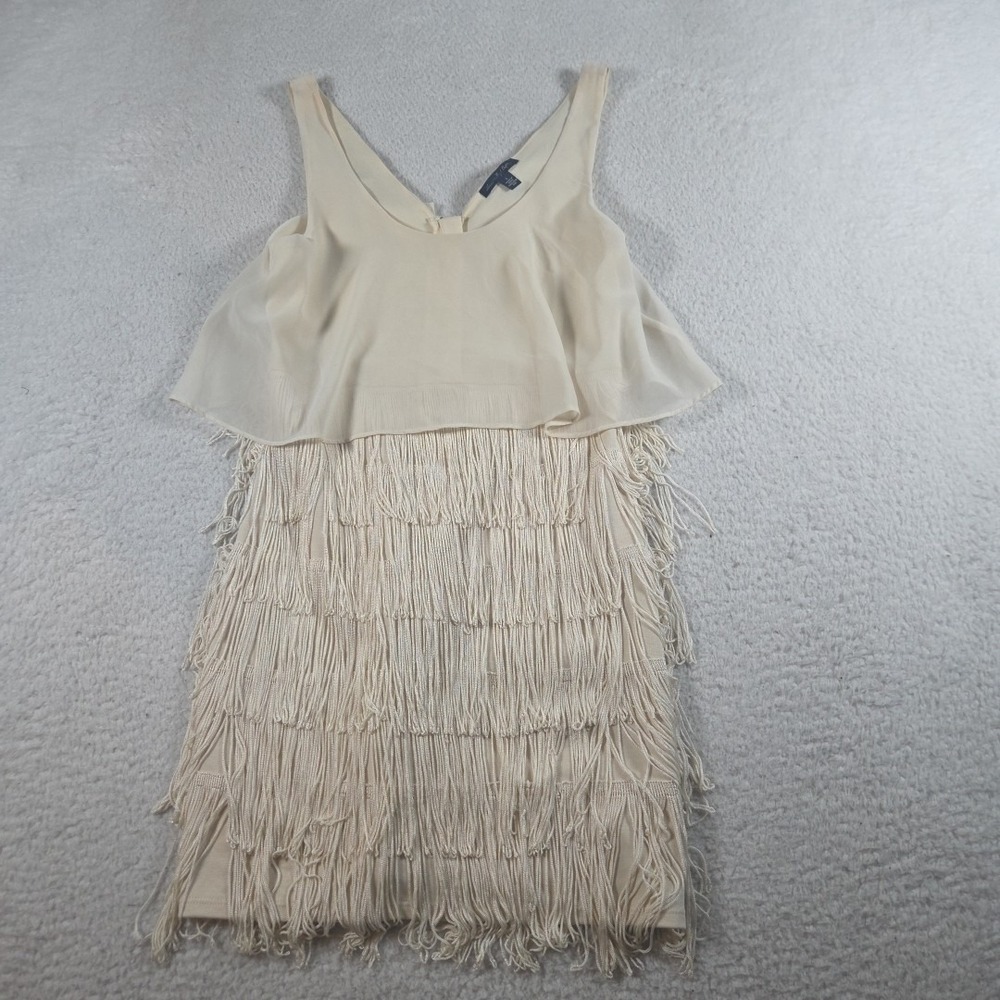 American Eagle Ivory Fringe Flapper Dress Sleeveless Chiffon Overlay Boho Size 2